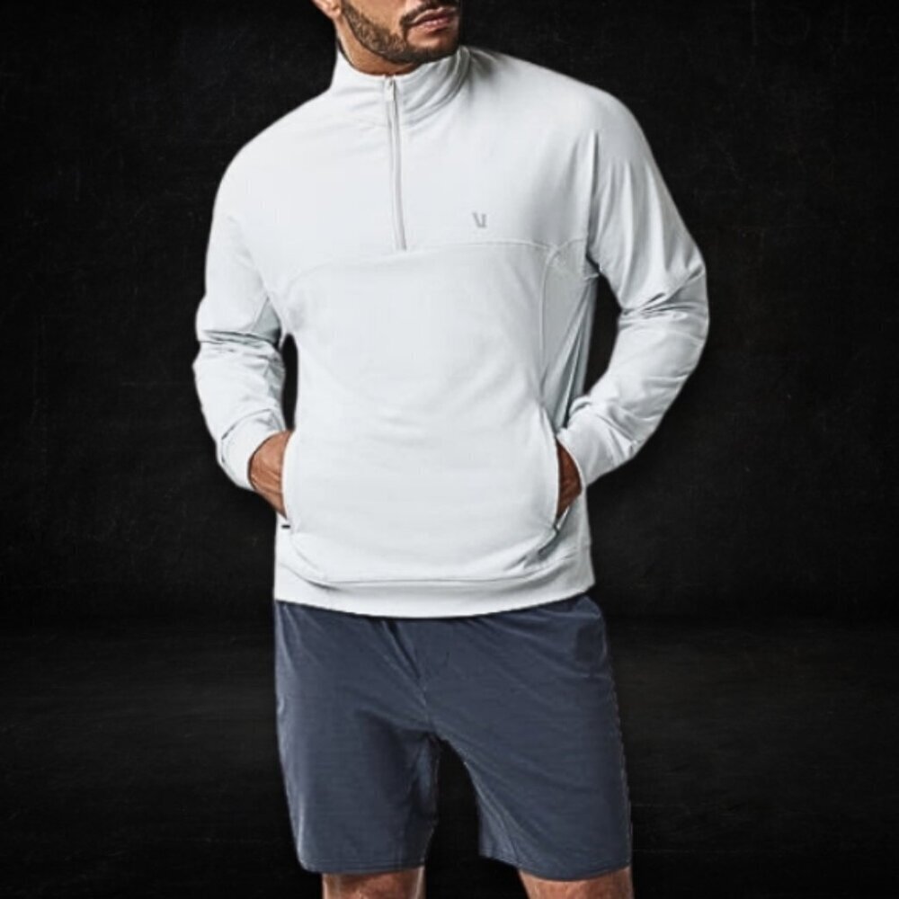 Vuori Jackson Quarter Zip Sweatshirt Light Gray workout wear athletic gym sz S
